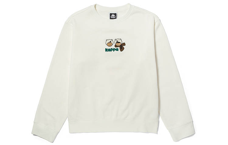Kappa Athleisure Logo Fleece Lined Long Sleeved Crew Neck Sweatshirt Women's Korean White