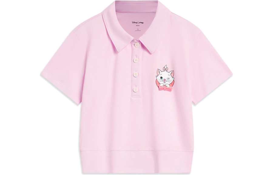 Li-Ning Li Ning X Disney Polo Shirts Women's Cherry Blossom Pink Polo Collar Moderate Straight Fit