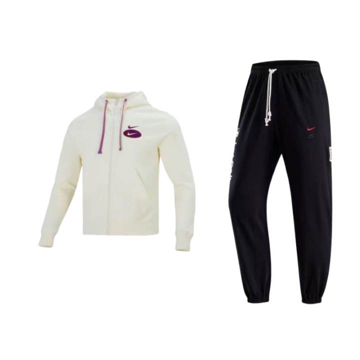 Nike Nike SportswearSwoosh League Brushed Zippers Fleece Lined Hooded Coat Top Knitted Fabric Lace Up Pants Sweatshirt Set