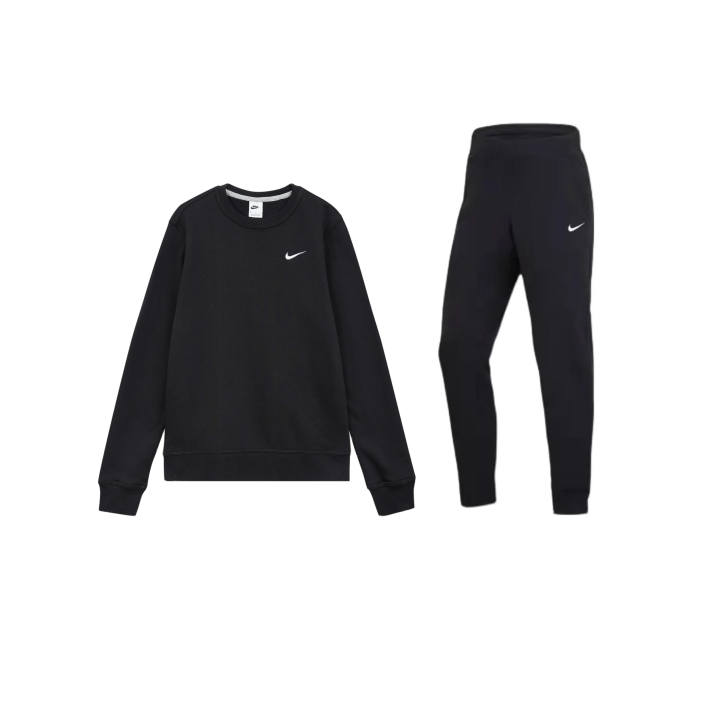 Nike Nike Crew Neck Fleece Lined Long Sleeved Mid Rise Solid Color Pants Sweatshirt Set Men's Black
