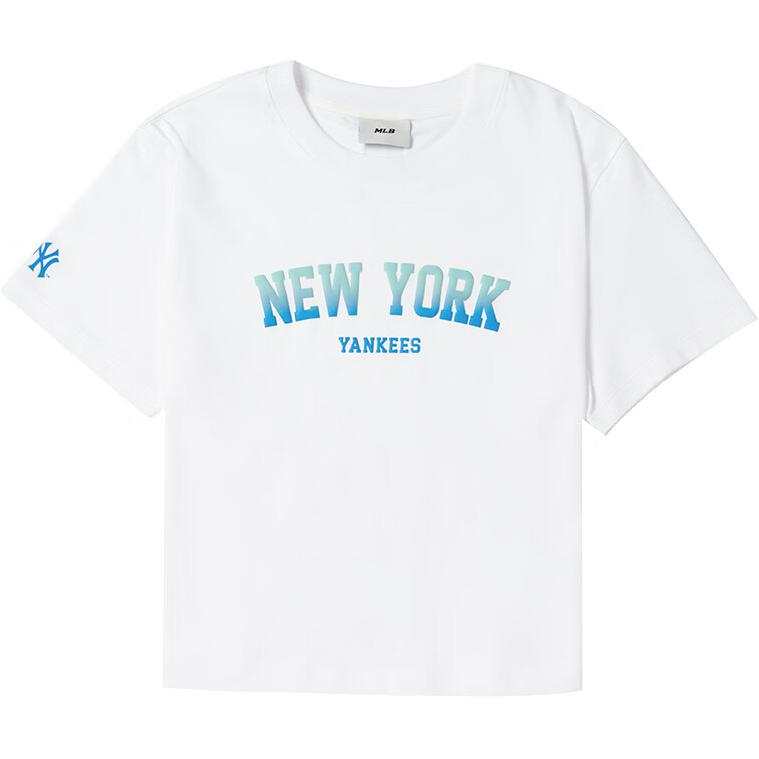 MLB New York Yankees T Shirts Women's Ecru Crew Neck Moderate Straight Fit