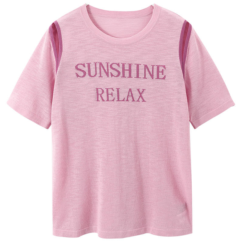 XIANGYING T Shirts Women's Pink Crew Neck Moderate Straight Fit
