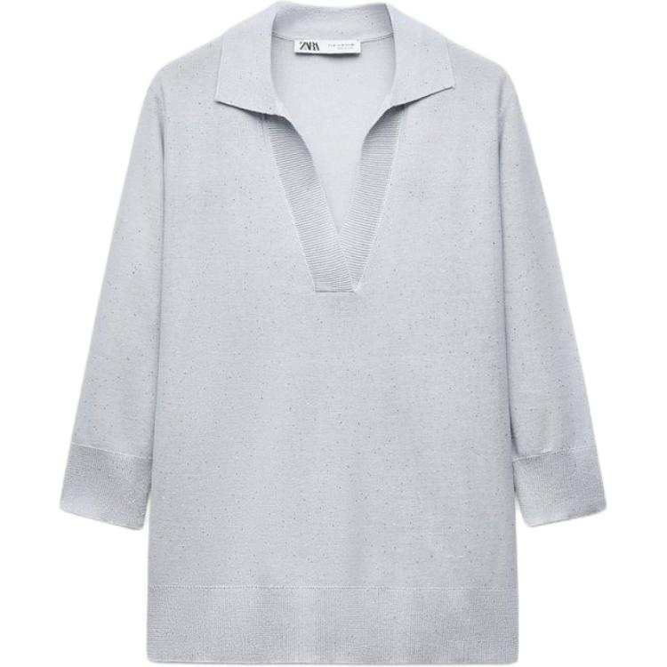 ZARA Knitwear Women's Gray Lapel Moderate Other