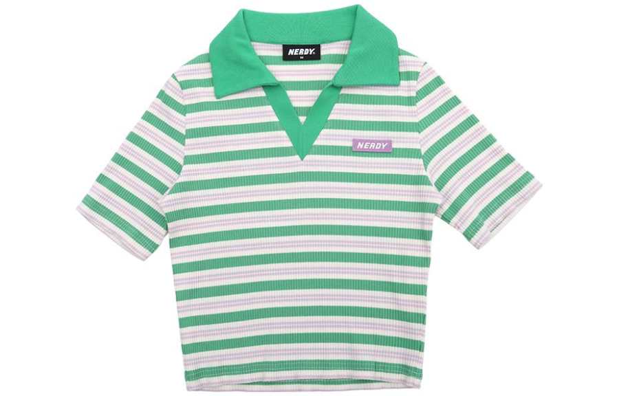 Nerdy Polo Shirts Women's Green Polo Collar Thin Straight Fit