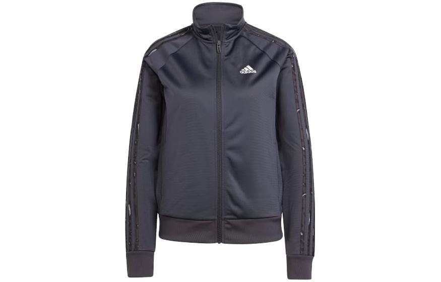 Adidas Adidas Essentials Animal Print Tricot 3 Stripes Track Jacket Jackets & Coats Women's Black Gray