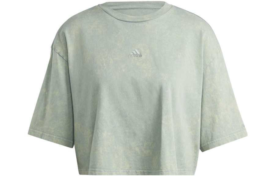 Adidas Adidas T Shirts Women's Silver Green Crew Neck Moderate Straight Fit