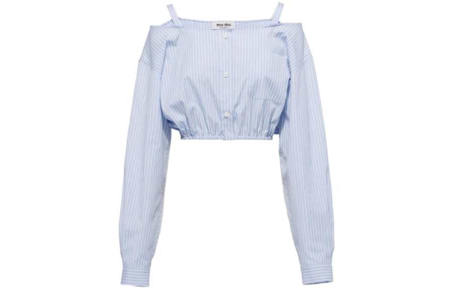 MIU MIU 【Previous Season】striped cold-shoulder cropped shirt