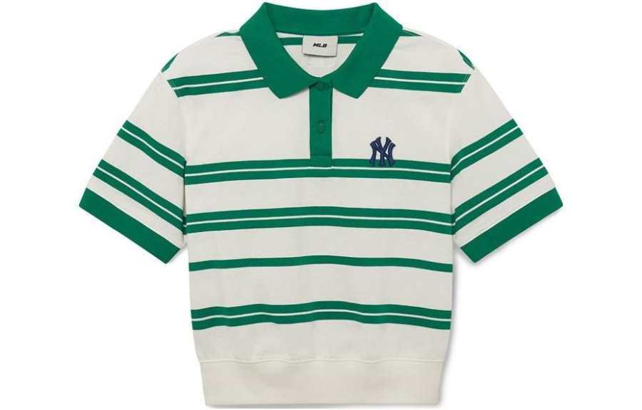 MLB New York Yankees Polo Shirts Women's Green Polo Collar Thin Straight Fit