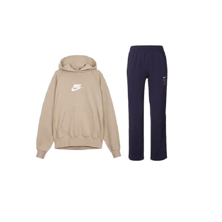 Nike Nike Sportswear Solid Color Logo Letter Hooded Pullover Casual Top Solid Color Fleece Lined Straight Fit Pants