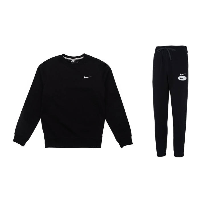 Nike Nike Logo Fleece Lined Comfortable Thermal Pullover Top Knitted Fabric Pants Sweatshirt Set Men's Black
