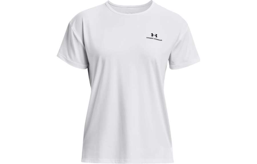 Under Armour RUSH T Shirts Women's White Crew Neck Moderate Straight Fit