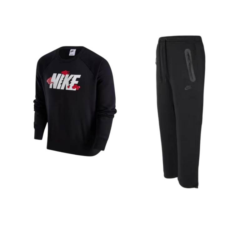 Nike Nike Dragon Soaring New Year Collection Logo Fleece Lined Crew Neck Long Sleeved Top Comfortable Mid Rise Lace Up Pants