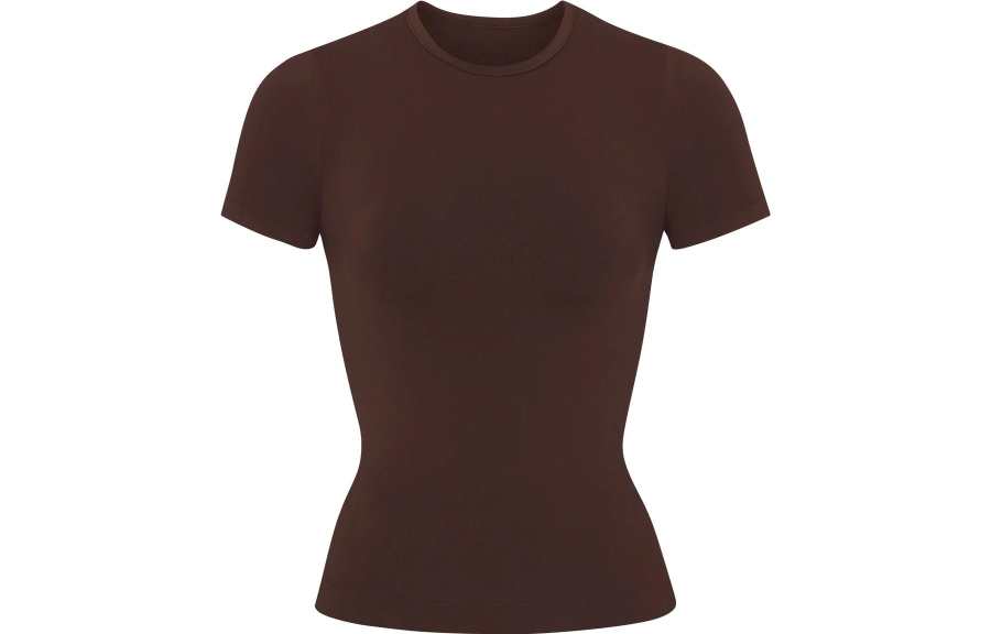 Skims T Shirts Women's Cocoa Crew Neck Moderate Straight Fit
