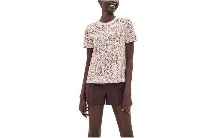 HERMES HERMES FW23 Pattern All Over Print Crew Neck Short Sleeved T Shirt Women's Pearl White