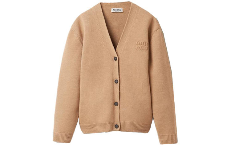 MIU MIU Logo embroidered Wool Blend Cardigan