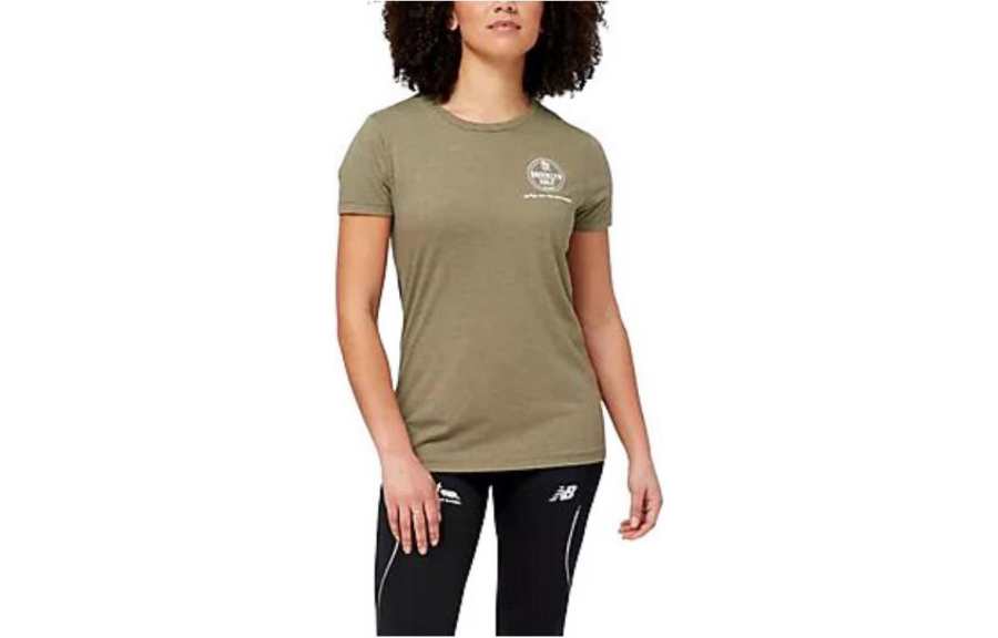 New Balance New Balance T Shirts Women's Olive Green Crew Neck Moderate Straight Fit