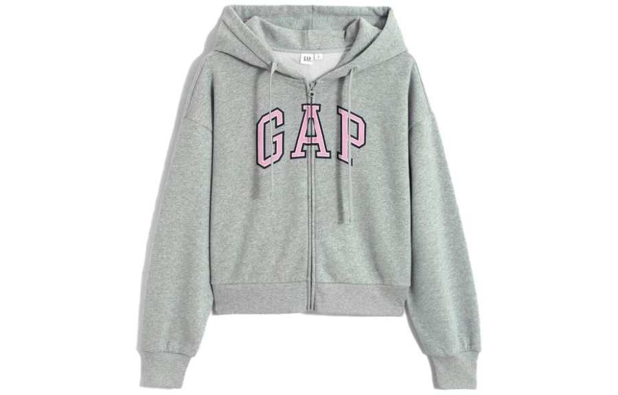 GAP LOGO Fleece Lined Thermal Zippers Hooded Sports Sweatshirt Women's