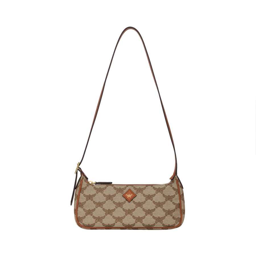 MCM Aren Jacquard Shoulder Bag, Shoulder Bag Small Women's Beige