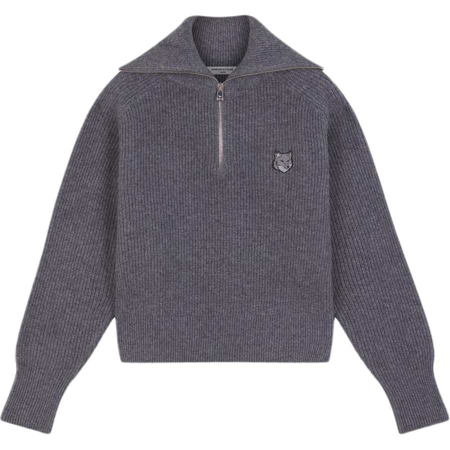 Maison Kitsune Bold Fox Head Zip Detailed Jumper