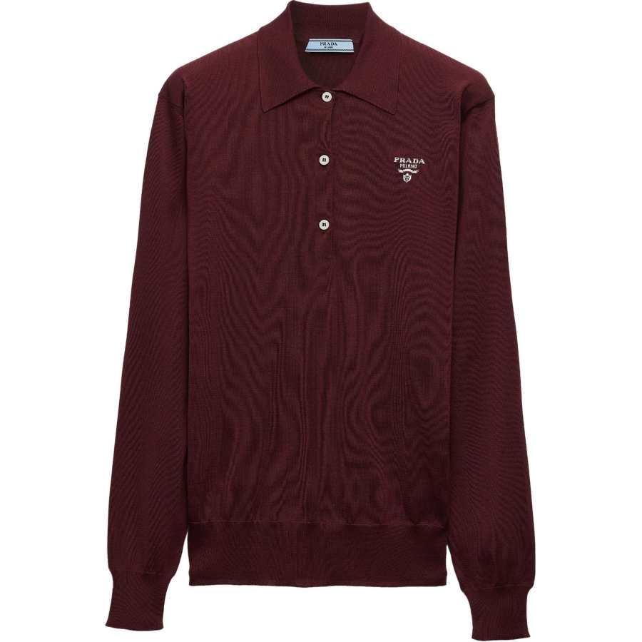 PRADA Prada embroidered-logo silk polo shirt