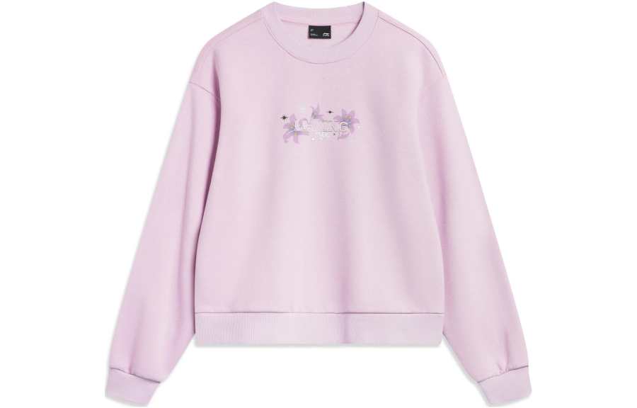Li-Ning Li Ning Sports Life Collection Letter Print Fleece Lined Thermal Loose Fit Pullover Sweatshirt Women's