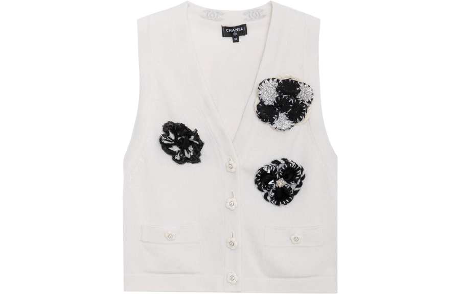 CHANEL Knitwear Women's White V Neck Moderate Cardigan