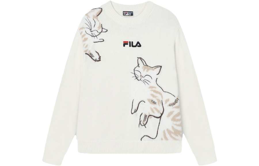 FILA Heritage Knitwear Women's Light Beige White Crew Neck Moderate Other