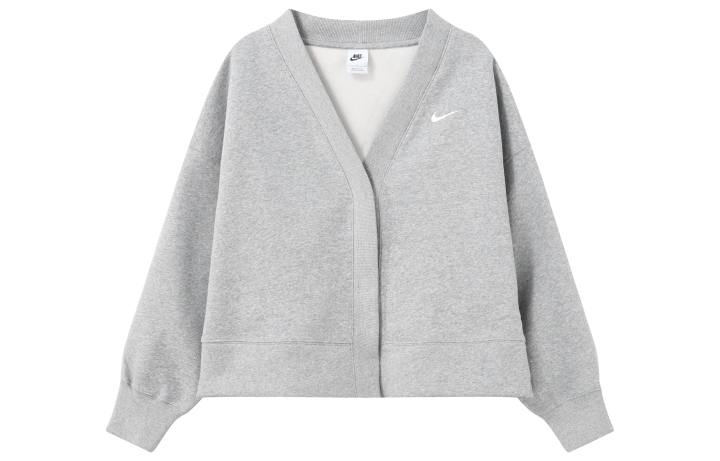 Nike Nike Knitwear Women's Gray V Neck Thickened And Fleece Lined Cardigan