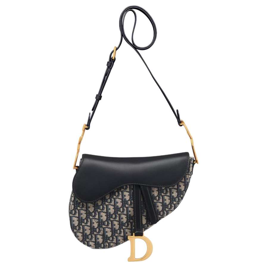 DIOR Fabric, Cow Leather Saddle Bag, Crossbody Bag, Shoulder Bag Medium Women's Blue