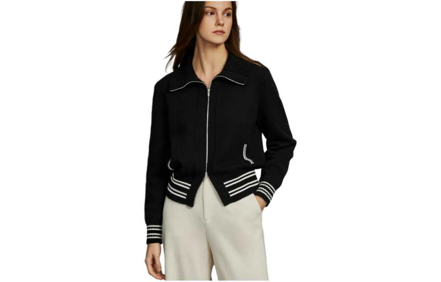 ELLE Knitwear Women's Black Stand Collar Moderate Other