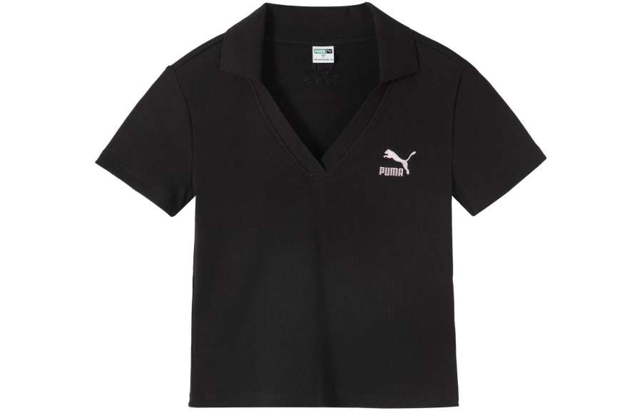 PUMA SWXP Summer Minimalist Style V Neck Polo Shirt SWXPDANCEMANIA Polo Shirt Women's Black