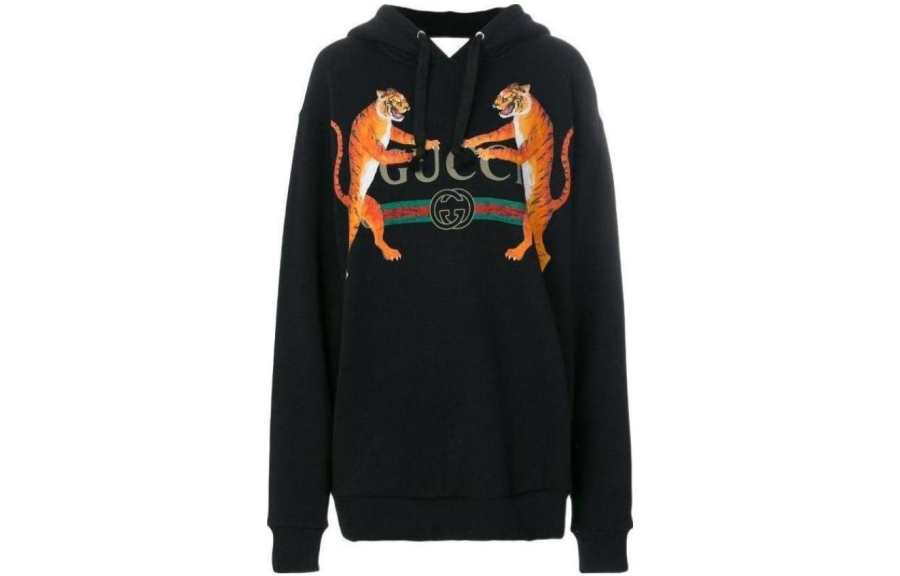 GUCCI Sweatshirts Women's Black Hooded Non Detachable Moderate Regular