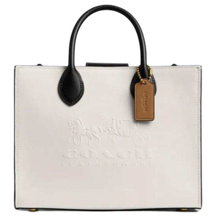 COACH Ace Cow Leather Tote Bag, Shopping Bag, Shoulder Bag, Handbag Large Women's White & Black