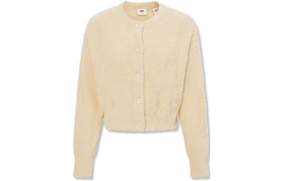 Levis Knitwear Women's Beige Crew Neck Moderate Cardigan