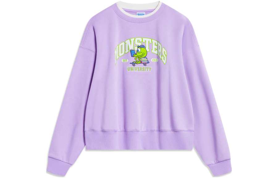 Li-Ning Li Ning X Disney Sweatshirts Women's Vero Rose Purple Crew Neck Moderate Regular