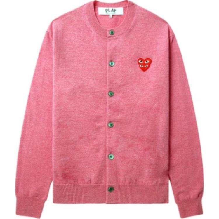 CDG Play Knitwear Women's Pink Crew Neck Moderate Cardigan