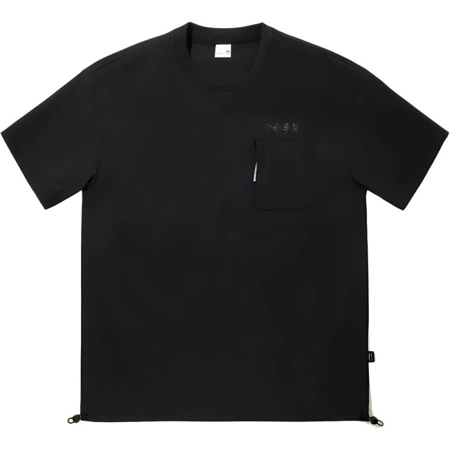 Li-Ning Li Ning T Shirts Men's Black Crew Neck Moderate Straight Fit
