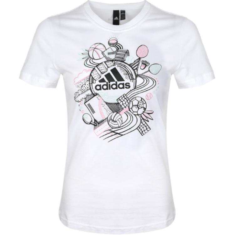 Adidas Adidas T Shirts Women's White Crew Neck Moderate Nipped In Waist