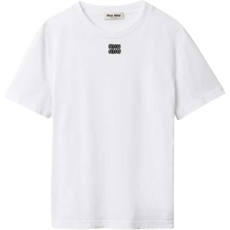 MIU MIU Logo Beaded Crewneck T Shirt