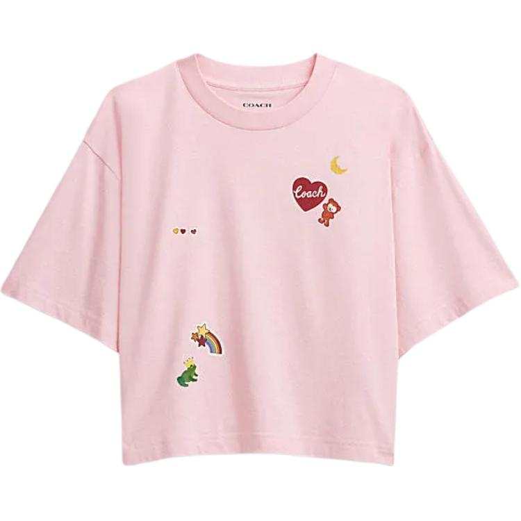 COACH SS24 Sticker Decorative Stickers & Labels Crew Neck Short Sleeved T Shirt Women's Pink