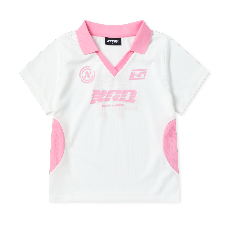 Nerdy Polo Shirts Women's White V Neck Moderate Straight Fit