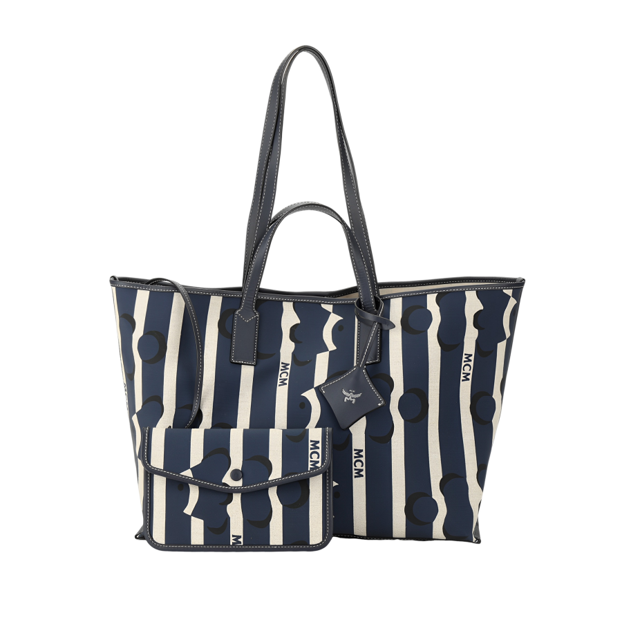 MCM Print Canvas With Leather Clutch Shopping Bag Handbag Medium Women's Sky Blue