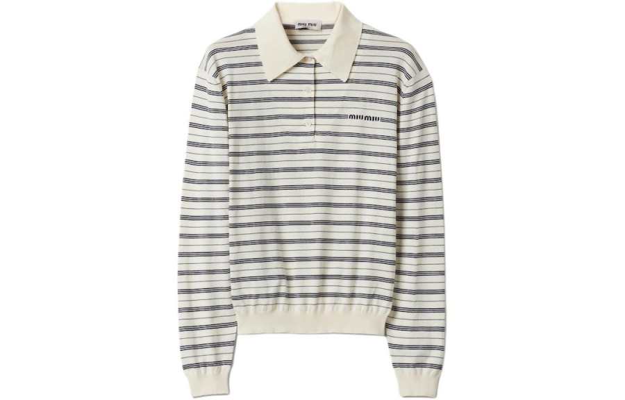 MIU MIU Logo print Striped Polo Top