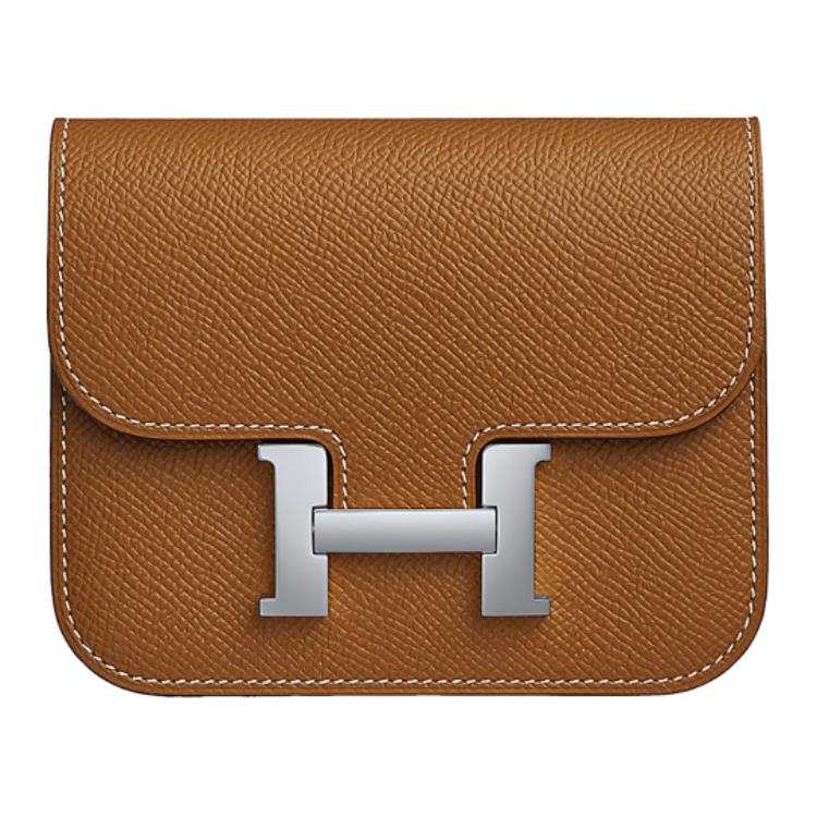 HERMES Constance Slim Silver Tone Buckle Epsom Leather Clutch Wallet Fanny Pack Regular Women's Gold