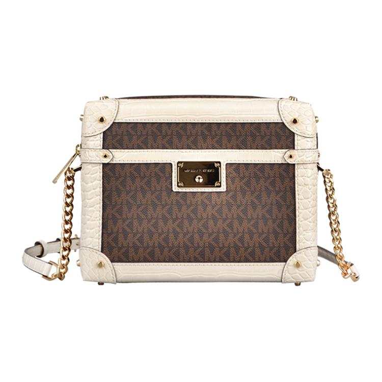 MICHAEL KORS Heodora PVC Box Bag, Shoulder Bag Women's Brown & Ecru