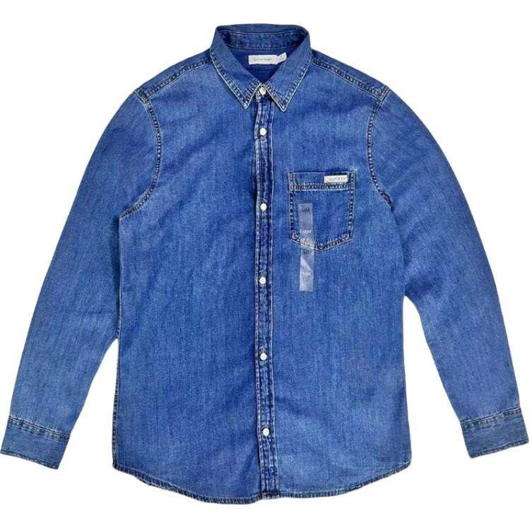 Calvin Klein Shirts Men's Blue Lapel Moderate Denim