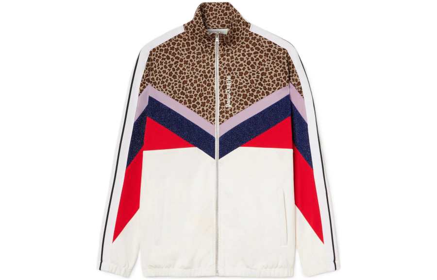 PALM ANGELS Women'ss Colorblock Track Jacket Leopard Print Brown/Black/Navy/Red