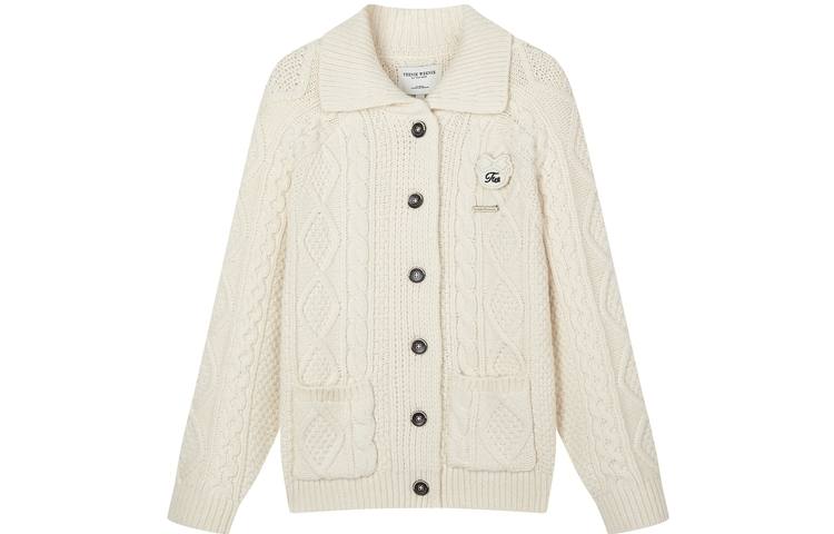 Teenie Weenie Knitwear Women's Ivory White Lapel Moderate Cardigan