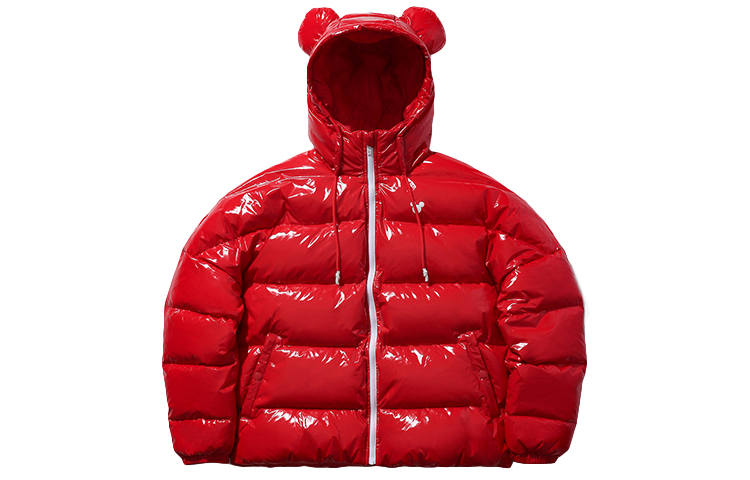 Li-Ning Li Ning X Disney Down Jackets Women's Vermilion Hooded Moderate Puffer Jacket