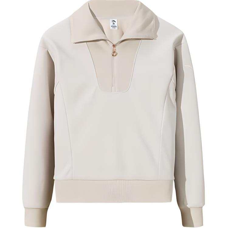 Anta Comprehensive Training Collection Sports Lifestyle Collection Sweatshirt Women's White Tea Brown